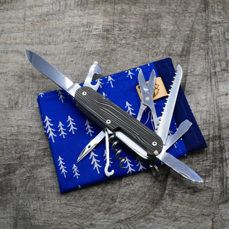 Preview: WOOD - HUNTSMAN - dark wash - fertig montiertes Taschenmesser - Titan Grade 5  (Ti 6AI 4V)  - 91mm